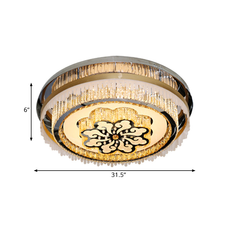 Modern Led Ceiling Light With Crystal Clear Nickel Finish & Cloud Pattern