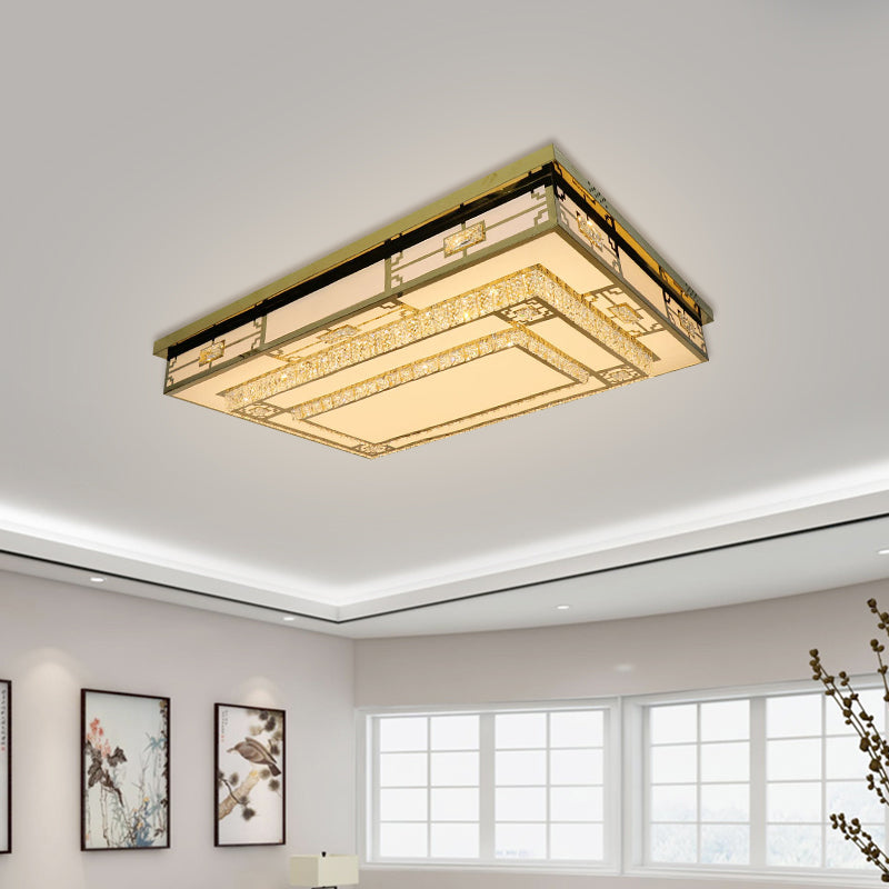 Modern White Led Ceiling Flush Mount Light With Clear Beveled Crystal Blocks