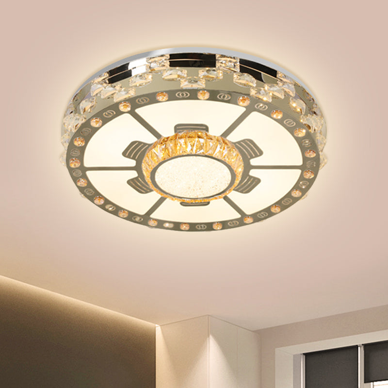 Stainless - Steel Led Round Ceiling Flush Mount Light Fixture With Clear Beveled Crystal Blocks