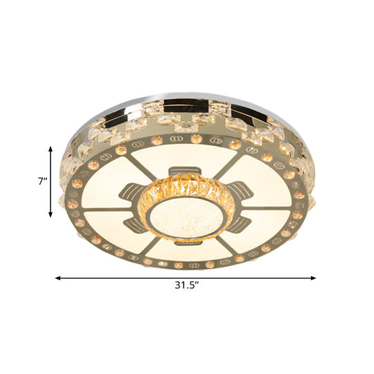 Stainless - Steel Led Round Ceiling Flush Mount Light Fixture With Clear Beveled Crystal Blocks