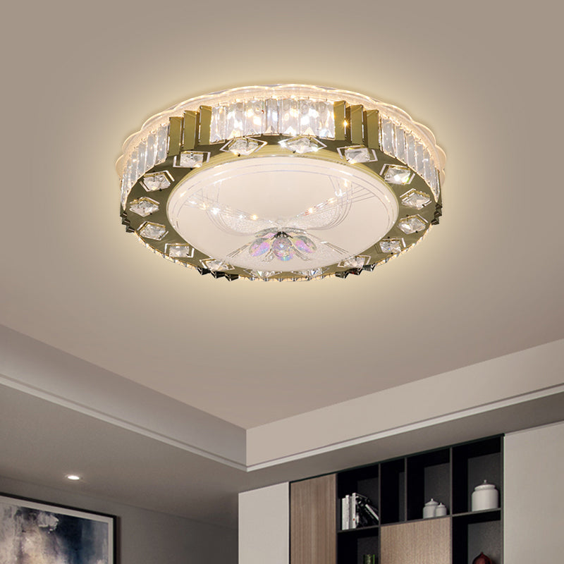 Modern Led Ceiling Light With Stainless - Steel Finish And Crystal Blocks In Warm/Multi Color / Warm
