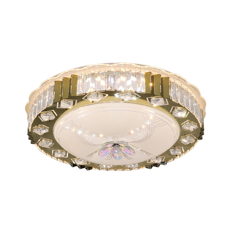 Modern Led Ceiling Light With Stainless - Steel Finish And Crystal Blocks In Warm/Multi Color