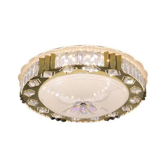 Modern Led Ceiling Light With Stainless-Steel Finish And Crystal Blocks In Warm/Multi Color