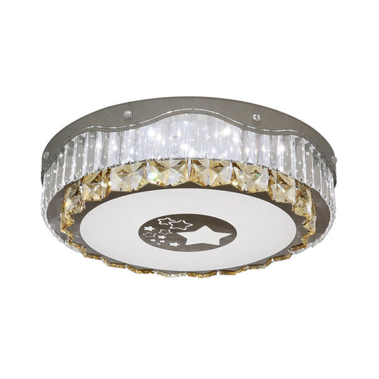 Modern Led Stainless - Steel Flush Mount Ceiling Light With Clear Crystal Blocks - Bedroom Ready