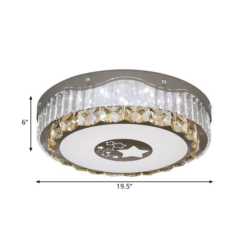 Modern Led Stainless - Steel Flush Mount Ceiling Light With Clear Crystal Blocks - Bedroom Ready