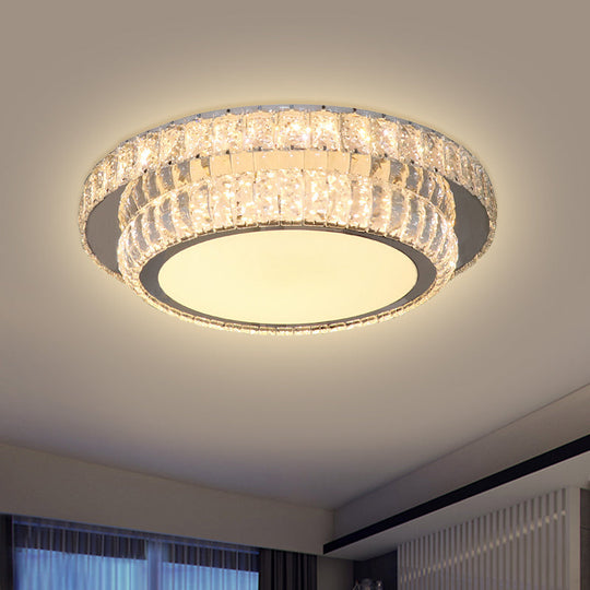 Contemporary Led Crystal Flush Mount Fixture With 2 - Tier Circular Design In Nickel Finish