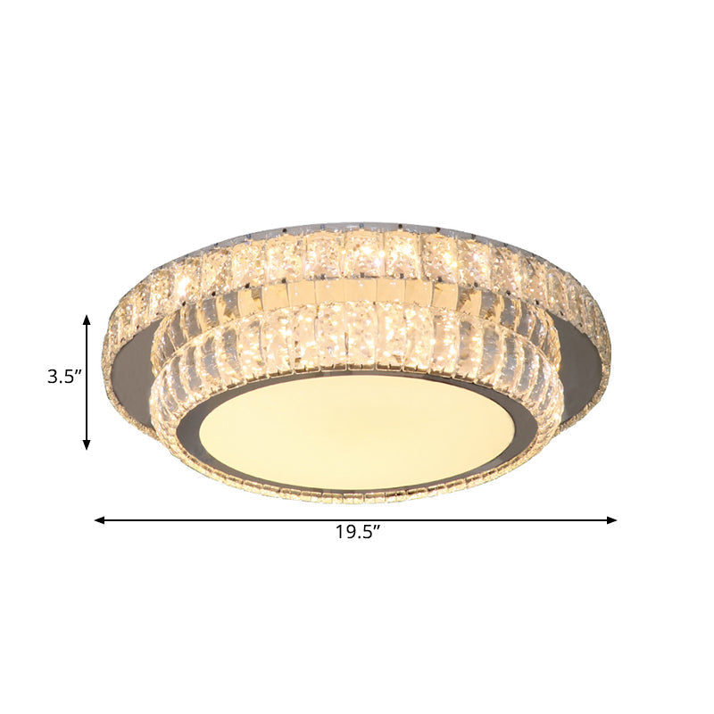 Contemporary Led Crystal Flush Mount Fixture With 2 - Tier Circular Design In Nickel Finish