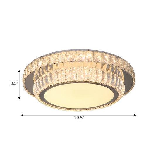 Contemporary Led Crystal Flush Mount Fixture With 2 - Tier Circular Design In Nickel Finish