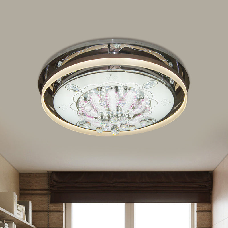Modern Drum Led Flush Ceiling Light With Clear Crystal Draping - 23.5’/31.5’ Wide Stainless -