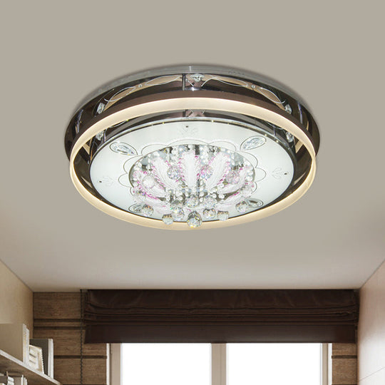 Modern Drum Led Flush Ceiling Light With Clear Crystal Draping - 23.5’/31.5’ Wide Stainless -
