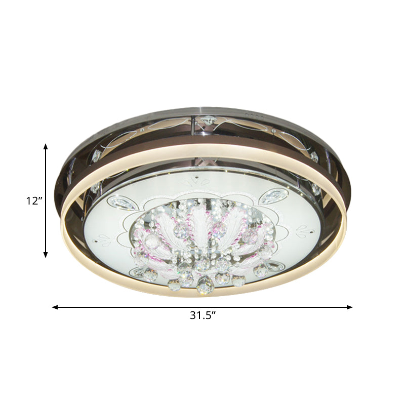 Modern Drum Led Flush Ceiling Light With Clear Crystal Draping - 23.5’/31.5’ Wide Stainless -