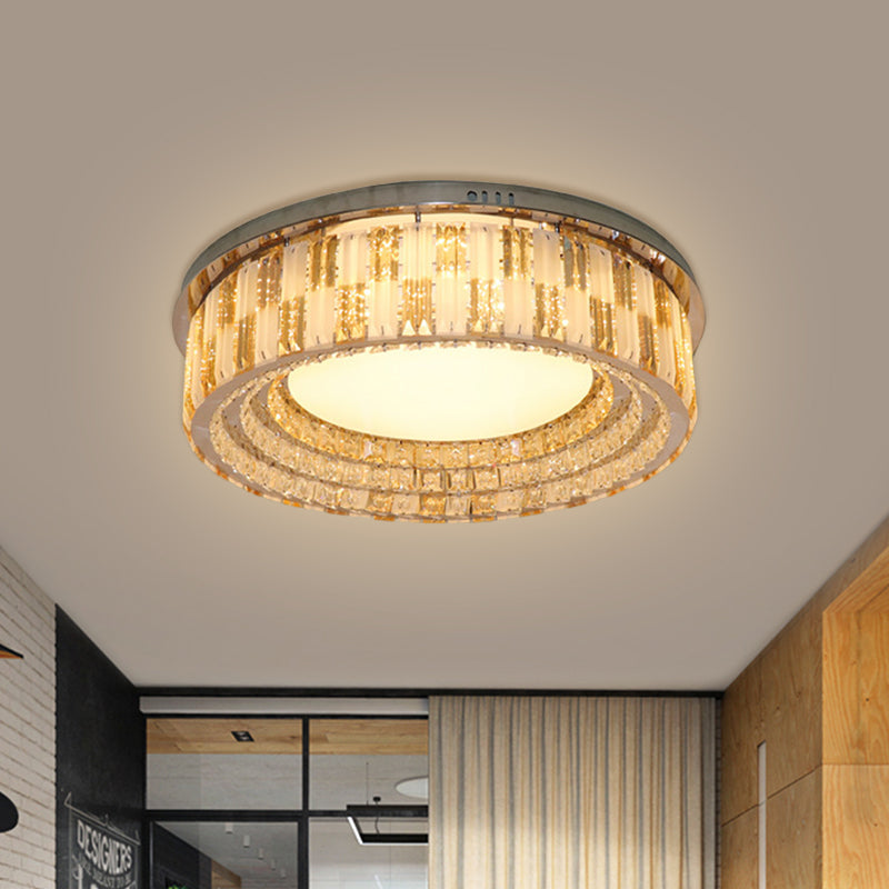 Stainless-Steel Led Flush Mount Ceiling Light With Crystal Blocks - Modern Round Fixture 23.5/31.5