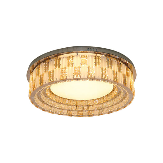 Stainless - Steel Led Flush Mount Ceiling Light With Crystal Blocks - Modern Round Fixture