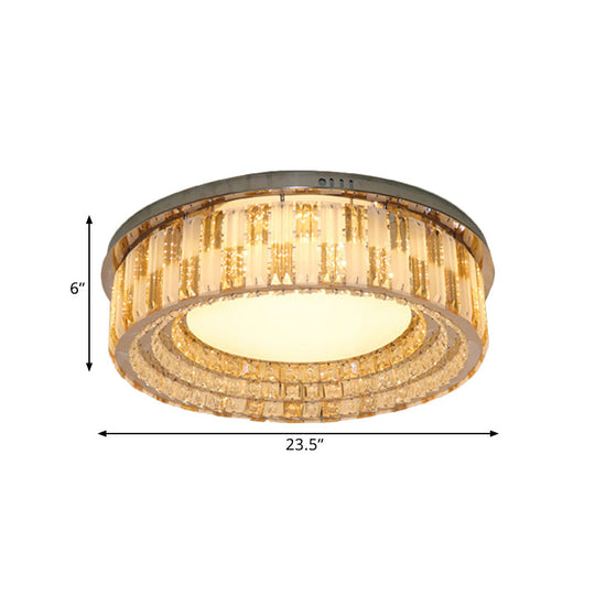 Stainless - Steel Led Flush Mount Ceiling Light With Crystal Blocks - Modern Round Fixture