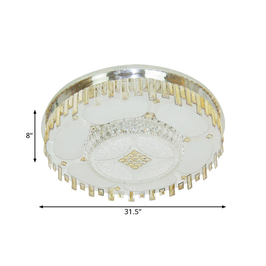Contemporary Stainless - Steel Ceiling Lamp With Clear Crystal Blocks - Led Flush Mount