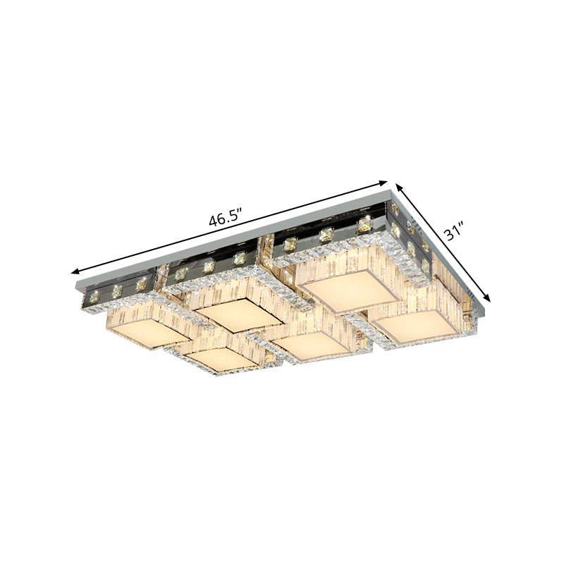 Modern Stainless-Steel Led Ceiling Light With Crystal Blocks - Rectangle/Square Shape White Cubic