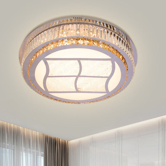 Contemporary Stainless-Steel Led Flush Mount Light Fixture With Crystal Blocks 19.5’/31.5’ Width