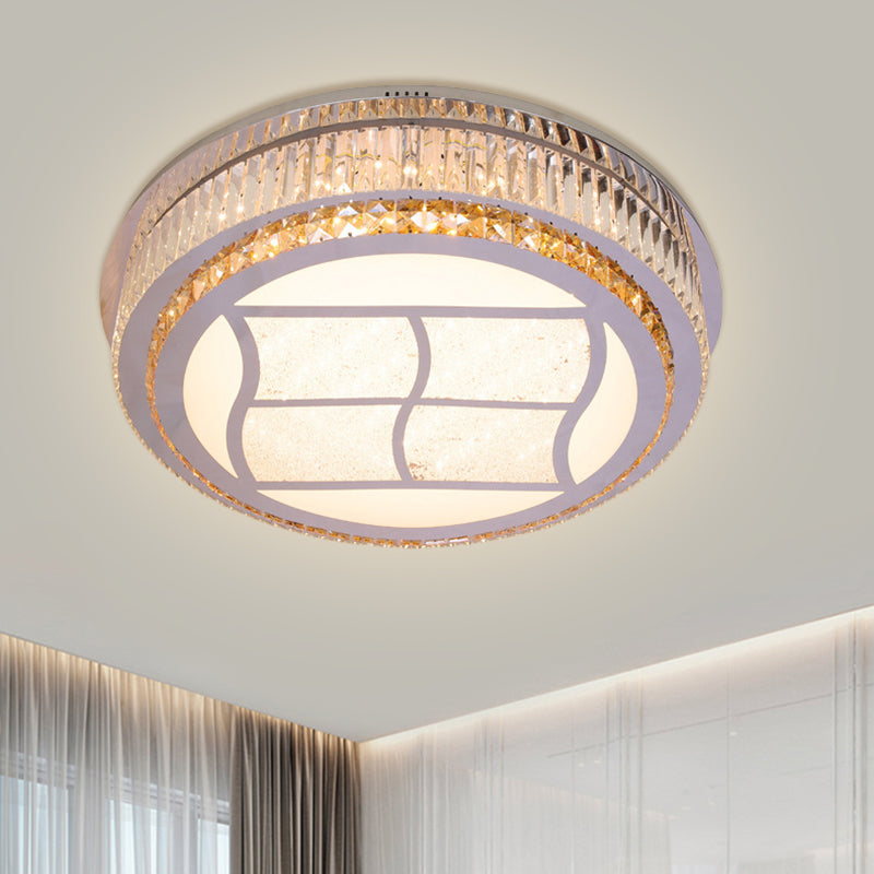 Contemporary Stainless-Steel Led Flush Mount Light Fixture With Crystal Blocks 19.5/31.5 Width