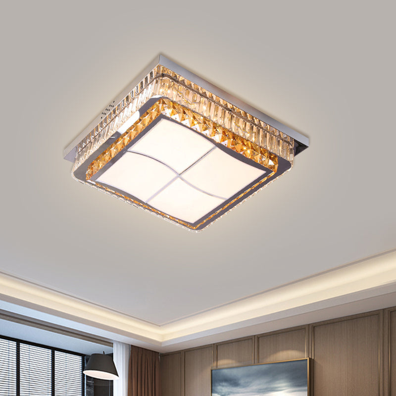 Contemporary Stainless-Steel Led Flush Mount Light Fixture With Crystal Blocks 19.5/31.5 Width