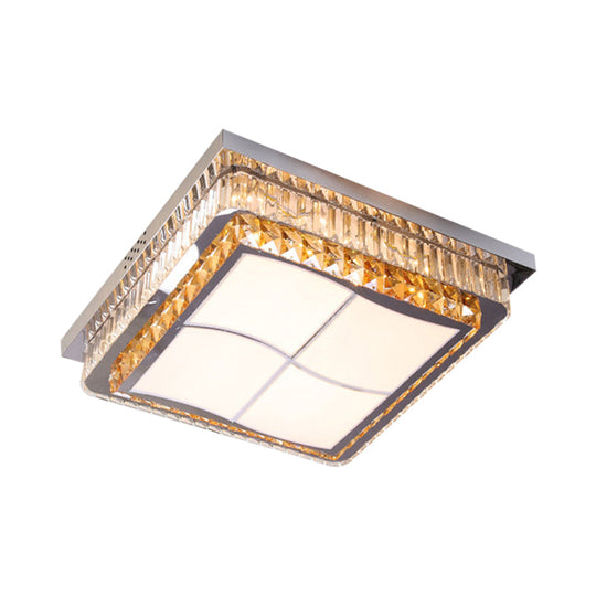 Contemporary Stainless-Steel Led Flush Mount Light Fixture With Crystal Blocks 19.5’/31.5’ Width