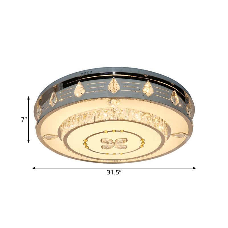 23.5’/31.5’ Led Round Flushmount Stainless-Steel Light Fixture With Clear Crystal Blocks -