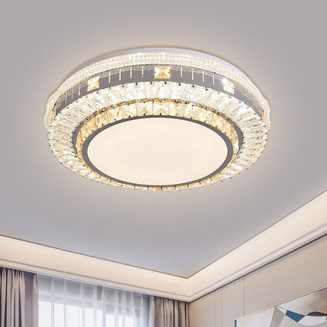 Clear Led Crystal Block Light Fixture - Modern Round Stainless-Steel Flush Mount For Great Room / B