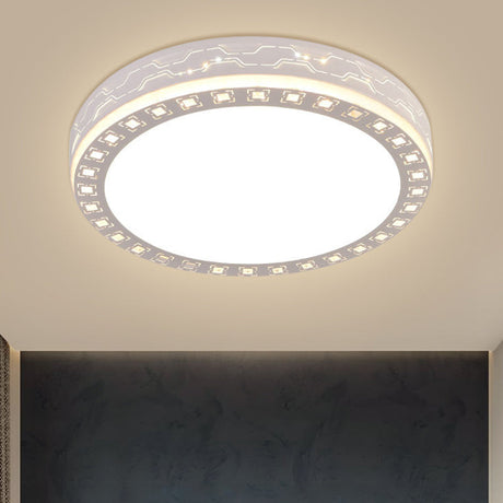 Contemporary White Led Corridor Flush Mount Light Fixture With Clear Crystal Blocks