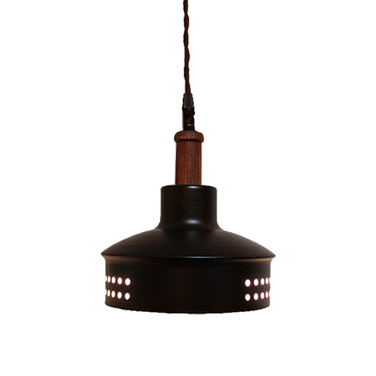 Modern Black Barn Shade Ceiling Pendant Light With Metallic Bulb For Stairways
