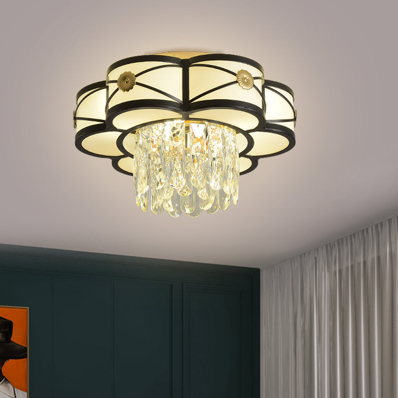 Contemporary Floral Draping Ceiling Lamp - 4/10 Bulbs Clear Crystal Black Finish 16’/28.5’ Wide