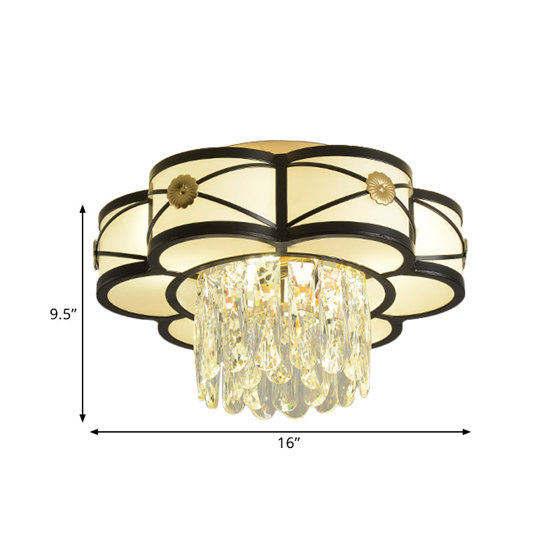 Contemporary Floral Draping Ceiling Lamp - 4/10 Bulbs Clear Crystal Black Finish 16’/28.5’ Wide