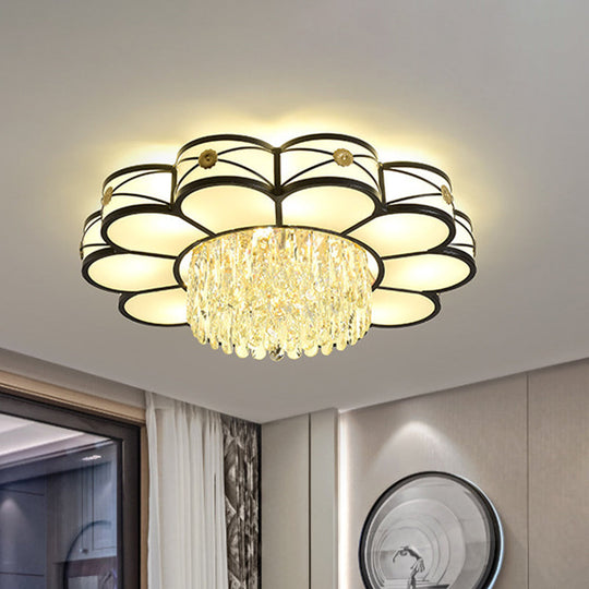Contemporary Floral Draping Ceiling Lamp - 4/10 Bulbs Clear Crystal Black Finish 16’/28.5’ Wide