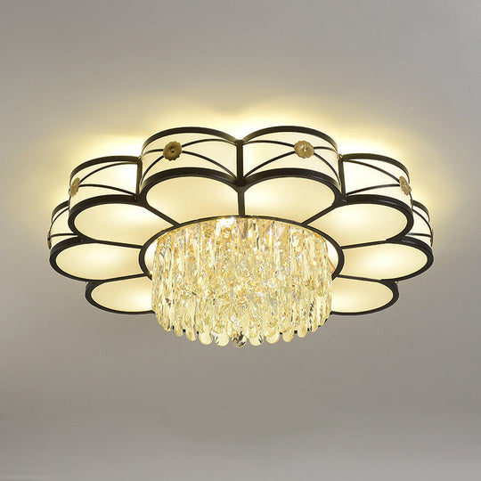 Contemporary Floral Draping Ceiling Lamp - 4/10 Bulbs Clear Crystal Black Finish 16’/28.5’ Wide