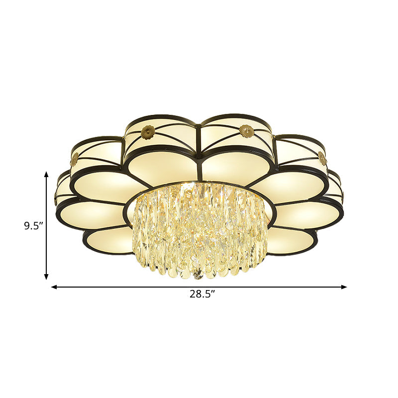 Contemporary Floral Draping Ceiling Lamp - 4/10 Bulbs Clear Crystal Black Finish 16’/28.5’ Wide