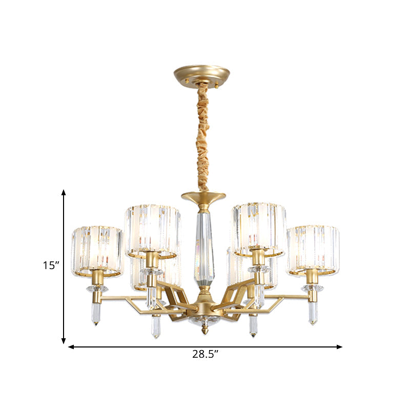 Contemporary Gold Hanging Light Chandelier - Crooked Arm With 6/8 Bulbs Clear Crystal Shade