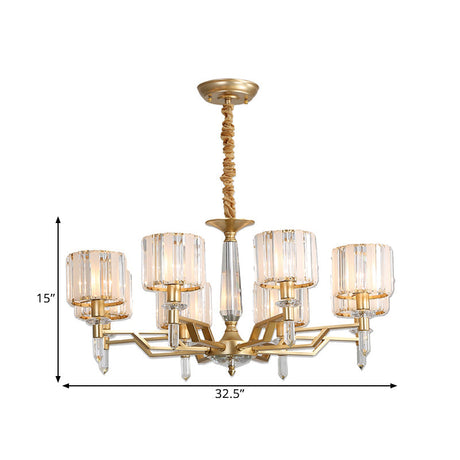 Contemporary Gold Crystal Chandelier - Crooked Arm Design 6/8 Bulbs Hanging Light Kit