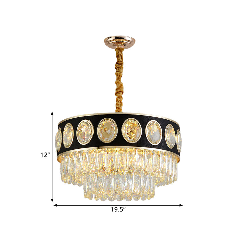 Taper Hanging Light Kit With Modern Black Finish Clear Crystal Drops Chandelier – 9/11 Heads