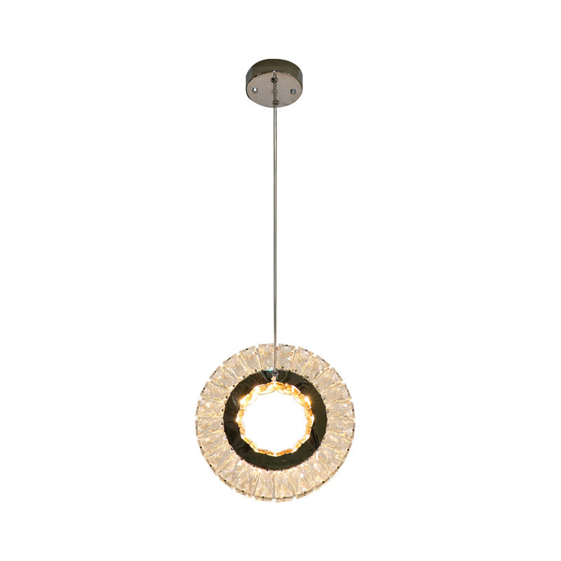 Contemporary Led Bedchamber Pendant Lamp With Clear Crystal Block Ring Swag