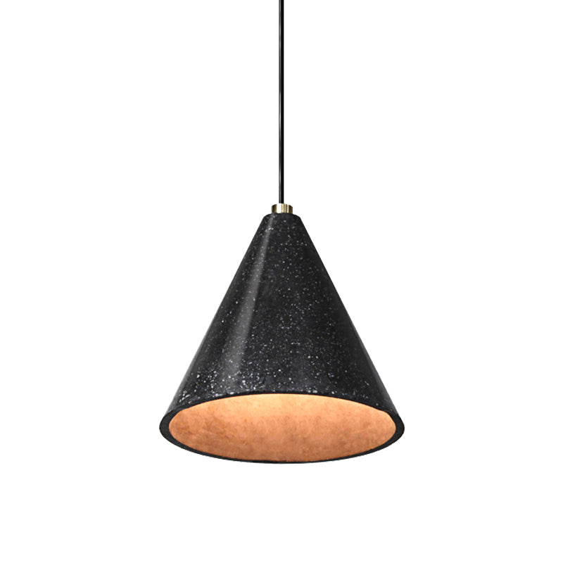 Industrial Tapered Shade Hanging Lamp - 1 Light Indoor Pendant With Terrazzo Design In Black