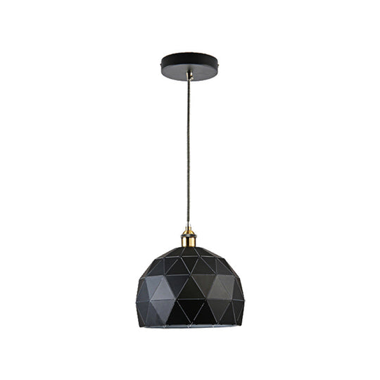 Modern Metal Hanging Lamp: 1-Light Domed Suspension Light With Folded Design In Black/White For