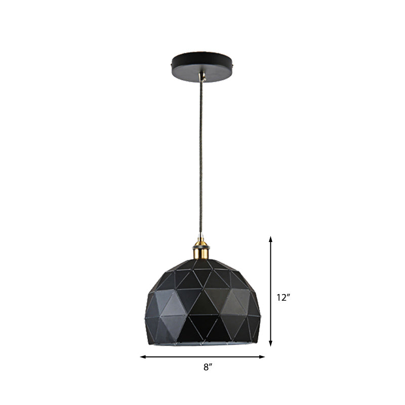 Modern Style Domed Suspension Light With Folded Design - Black/White Metal Hanging Lamp Over Table