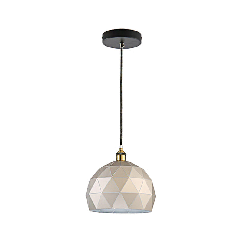 Modern Style Domed Suspension Light With Folded Design - Black/White Metal Hanging Lamp Over Table