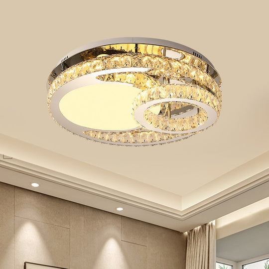 Modern Led Crystal Bedroom Ceiling Light Fixture In Stainless - Steel - Ring Clear Cut