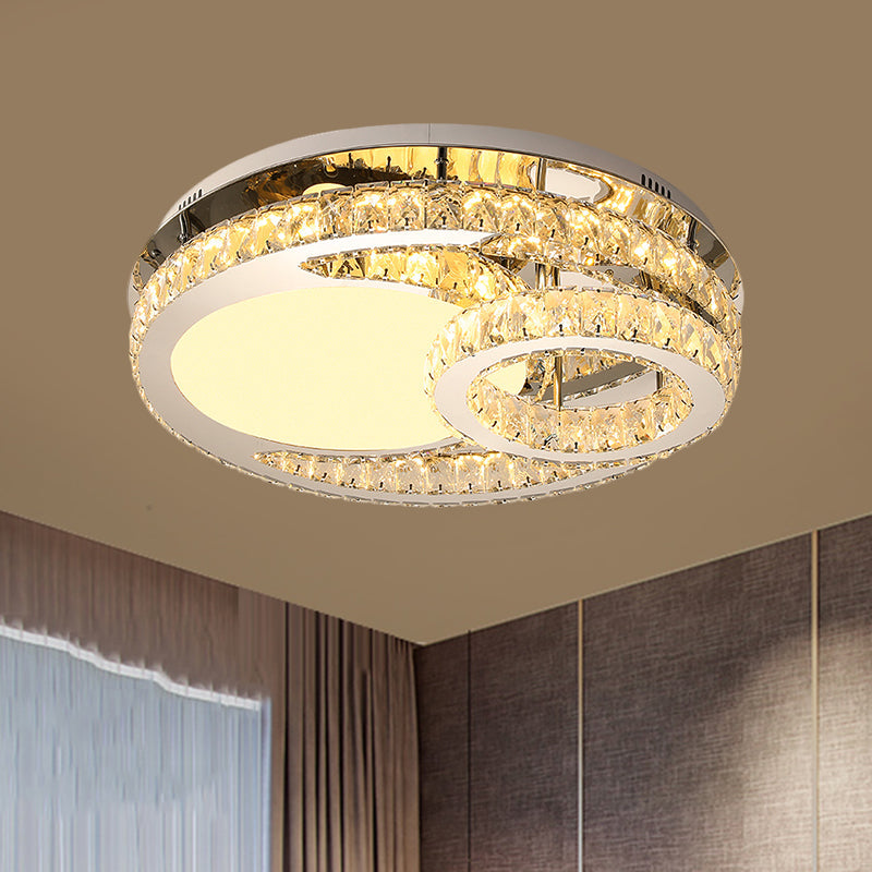 Modern Led Crystal Bedroom Ceiling Light Fixture In Stainless - Steel - Ring Clear Cut