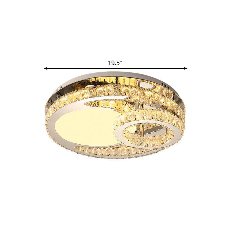 Modern Led Crystal Bedroom Ceiling Light Fixture In Stainless - Steel - Ring Clear Cut