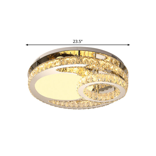 Modern Led Crystal Bedroom Ceiling Light Fixture In Stainless - Steel - Ring Clear Cut