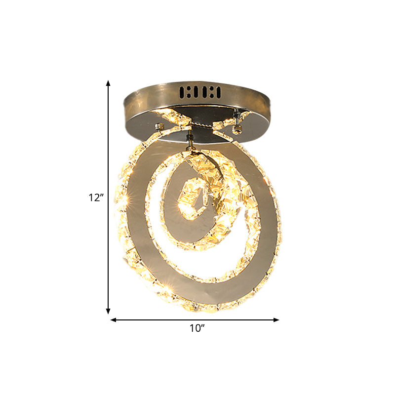 Contemporary Stainless - Steel Led Semi Flush Mount Ceiling Lamp With Clear Crystal Blocks