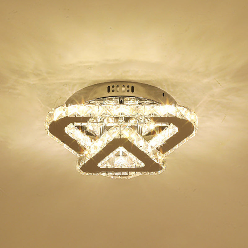 Contemporary Stainless - Steel Led Semi Flush Mount Ceiling Lamp With Clear Crystal Blocks
