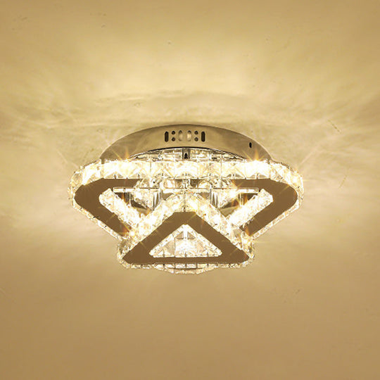 Contemporary Stainless - Steel Led Semi Flush Mount Ceiling Lamp With Clear Crystal Blocks