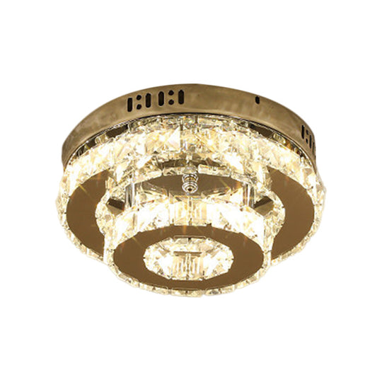 Contemporary Stainless - Steel Led Semi Flush Mount Ceiling Lamp With Clear Crystal Blocks