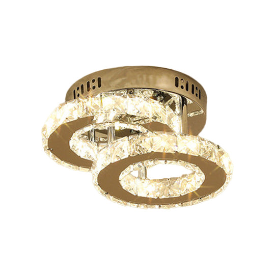 Modern Led Corridor Semi - Light Fixture In Stainless Steel With Clear Crystal Blocks - Ceiling